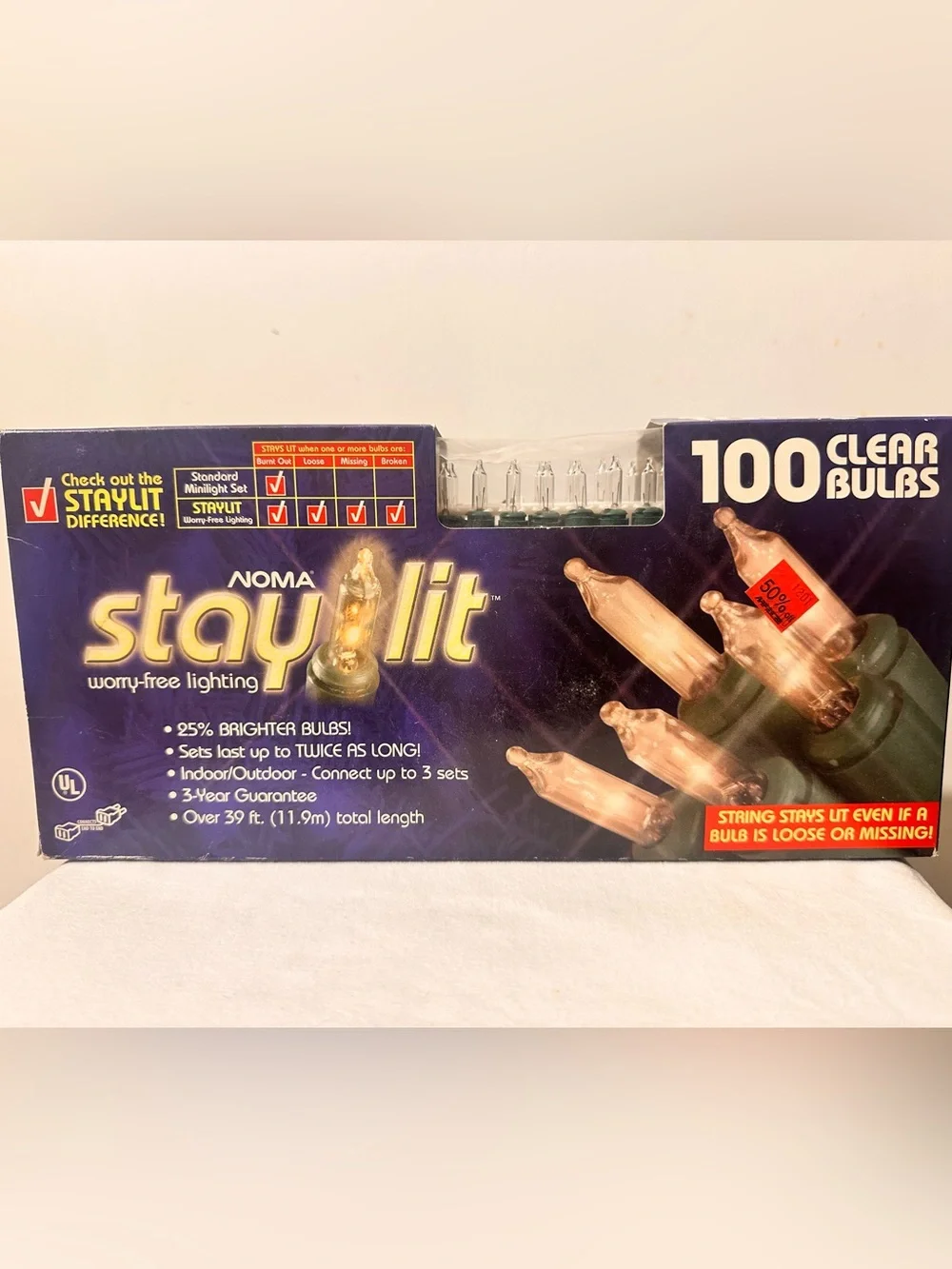 NOMA Stay lit 100 Clear bulbs indoor/outdoor worry-free lighting - 39ft